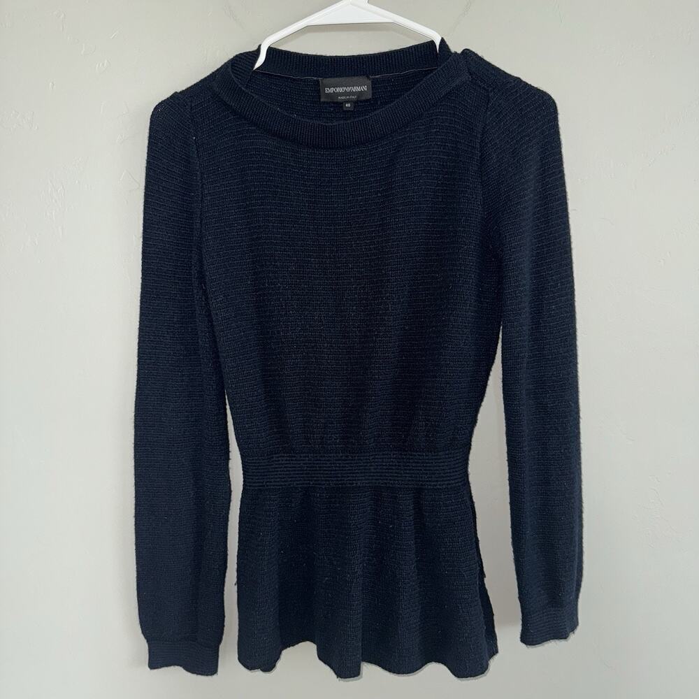 Emporio Armani Women’s Black Sweater Size 40 Peplum Long Sleeve - Picture 6 of 8